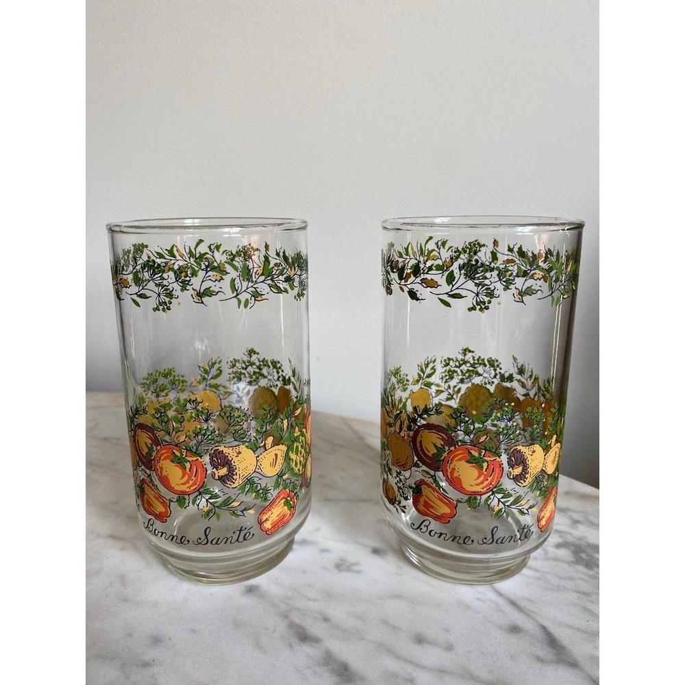 Vintage Corning Ware Spicy Of Life Libbey 2 Lot Glasses 10 oz